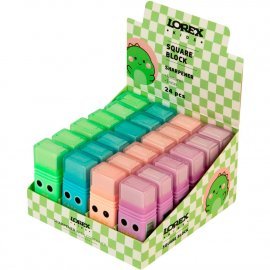 Точилка LOREX KIDS SQUARE BLOCK с контейнером и ластиком ассорти, корпус пластик 1 отвер. в дисплее индив.штрих-код 252149