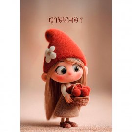 C0059-22 Блокнот на гребне, А7, 48 л., в клетку, картонная обложка, "Малышка с подарком"