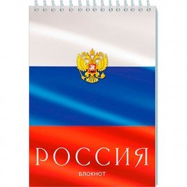 C1496-32 Блокнот на гребне, А5, 32 л., в клетку, картонная обложка, "Триколор. Россия"