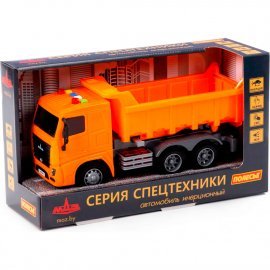 МАЗ, автомобиль-самосвал инерционный со светом и звуком цыет оранжевый в коробке 67262 ПОЛЕСЬЕ