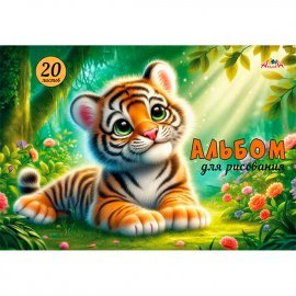 C0224-73 Альбом для рисования на гребне, 20 л., А4, "Тигренок"