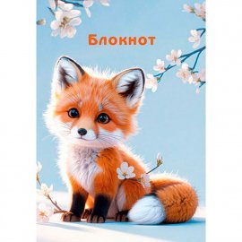 C0059-31 Блокнот на гребне, А7, 48 л., в клетку, картонная обложка, "Лисенок в цветах"