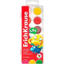 Краски акварельные ErichKrause Jolly Friends 12 цветов (в пластиковой коробке с европодвесом) 61366