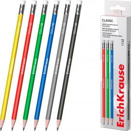 Чернографитный карандаш пластиковый ErichKrause Classic triangle, трехгранный, с ластиком, HB (в коробке по 12 шт.) 55270