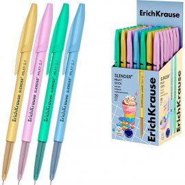 Ручка шариковая ErichKrause Slender® Stick Milky 0.7, Super Glide Technology, цвет чернил синий (в коробке по 50 шт.) 65465