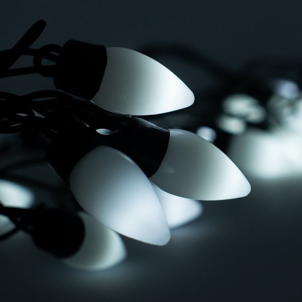 Гирлянда электрическая для улицы 20 LED белое свечение 1 режим чёрный провод 5 м 220 В /Tongde/