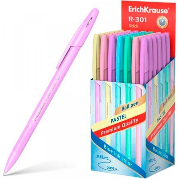 Ручка шариковая Erich Krause "R-301 Pastel Stick" СИНЯЯ 0.7мм 616374